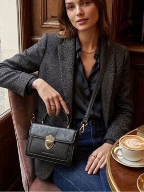 Structured Black Mini Top-Handle Bag with Gold Accent